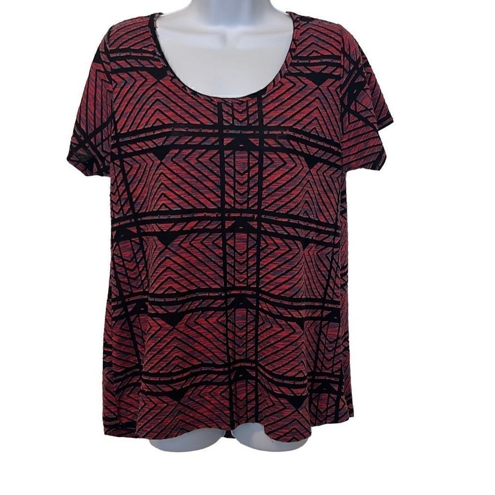 ‎Lularoe EUC Pink Black Abstract Burnout Tee Sz M